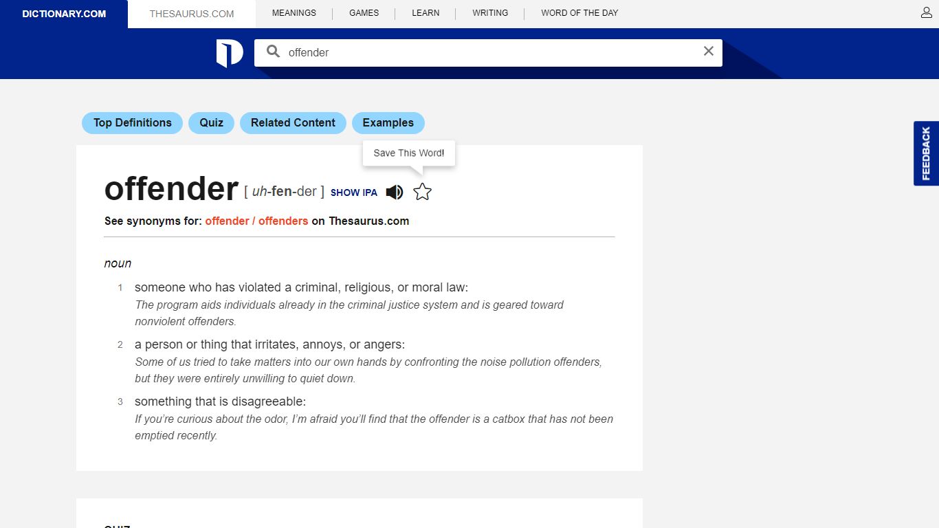 Offender Definition & Meaning | Dictionary.com